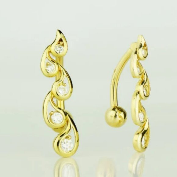 Teardrop Belly Ring in Solid Gold 14K Dainty Body Jewelry Womens CZ Piercing - Picture 2 of 4